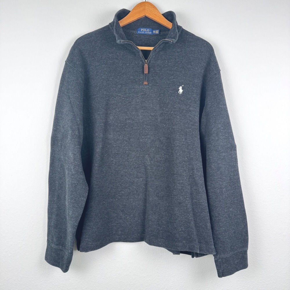 Polo Ralph Lauren Quarter Zip Mens XXL Gray Excellent Classic Preppy Pullover